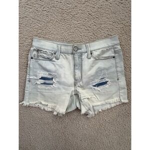 Mudd High Rise Midi Denim Jean Shorts Distressed Ripped FLX Stretch Size 7 NWT